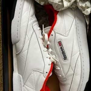 Reebok Eric Emanuel Classic Club C White Sneakers with Orange Highlights